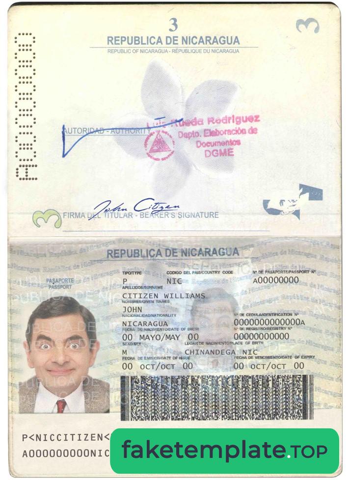 Feature of fake Nicaragua passport example